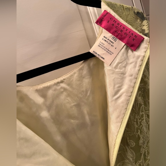 $1800 Christian Lacroix Lace Dress Green Yellow 42 6 8 cocktail vintage wedding - Picture 8 of 9